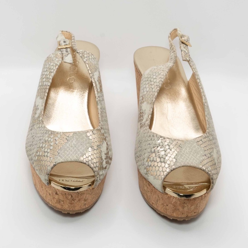 Jimmy Choo Snake Printed Leather Cork Wedge - NEVER WORN